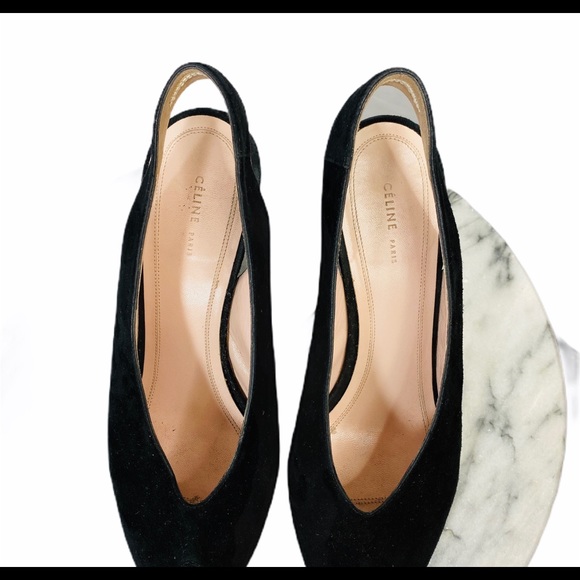 Celine Suede Peep Toe Wedge Heels - Picture 7 of 8